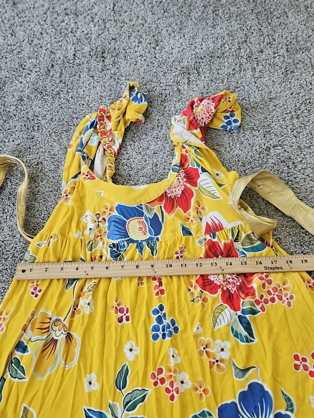 Dolce & Gabbana Yellow Floral Dress with Gold Belt 40/S - Picture 9 of 11